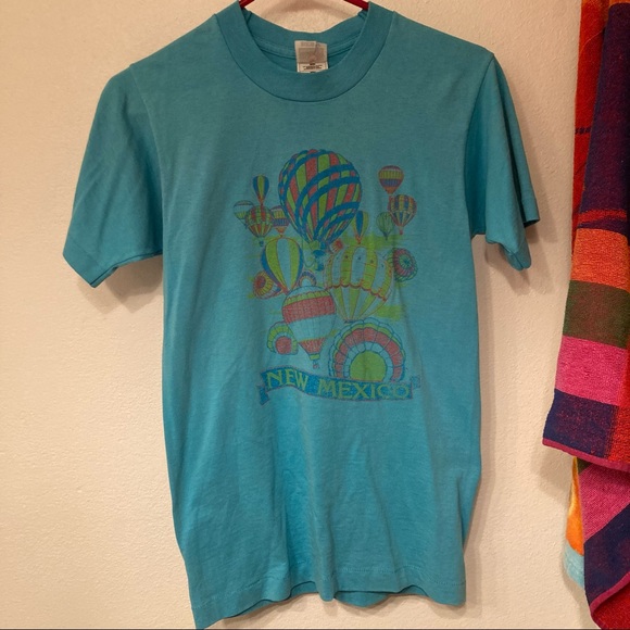 VTG Single Stitch New Mexico Hot Air Balloon Shirt Turquoise Bright Design - Picture 1 of 12